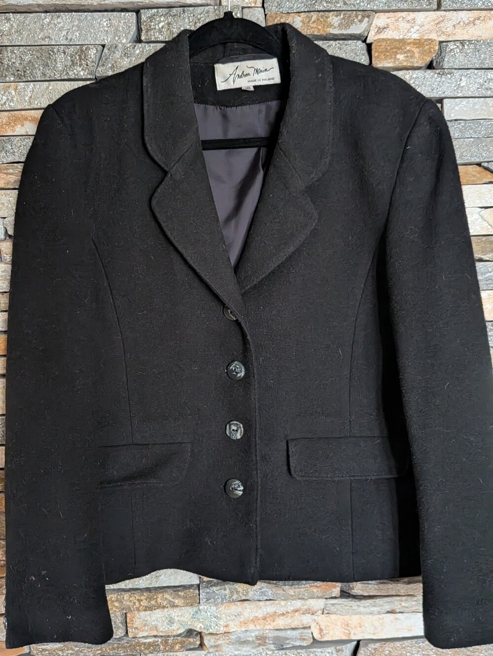Arden B Black Tailored Wool-Blend Blazer, Vintage, 60% Wool